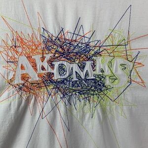 Vintage Akademiks White Tee with Multicolor Logo Graphic ALDMKS